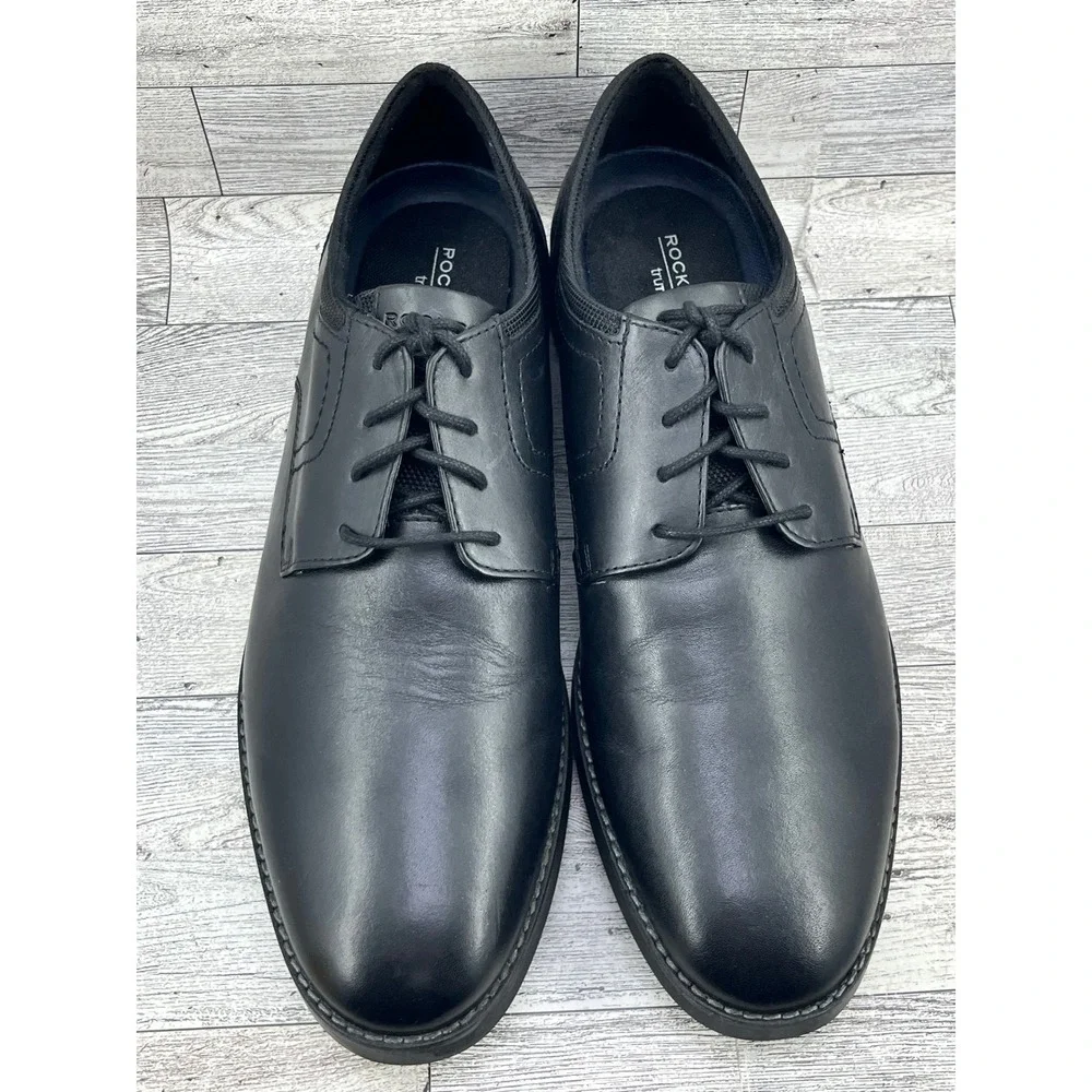 Rockport TruTech Mens Black Leather Derby Dress Shoes Lace Up Round Toe Size 11M